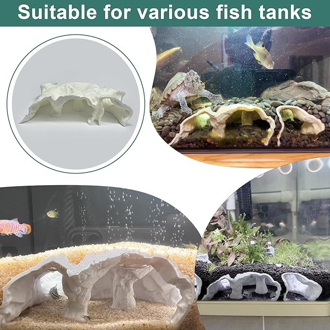 LIYAOLI 3D Printed Aquarium Cave Tunnel Hideout - Natural Under Gravel Decor for Pleco, Shrimp, Corydoras - Substrate-Friendly Sinking Base with Viewing Ports