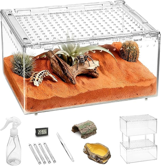 XLarge Reptile Terrarium Kit,Escape Proof Tarantula Enclosure,PC Starter Hermit Crab Tank,Spider Habitat for Praying Mantis Cage,Insect Housing,Lizard,Gecko Container,Bearded Dragon Vivarium