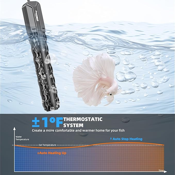 FREESEA Aquarium Heater for Fish Tank: 100W/200W/300W/500W Submersible Fish Tank Heater with Over-Temperature and Off-Water Protection for 75-120 Gallon Saltwater and Freshwater