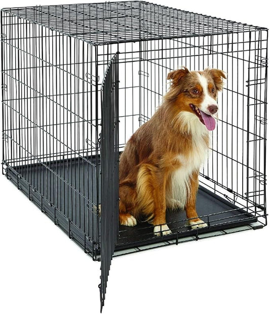 MidWest Homes for Pets Large LifeStages Single Door 42-Inch Folding Dog Crate, Enhanced Security, Includes Leak-Proof Pan, Divider Panel, Handle, Rubber Feet