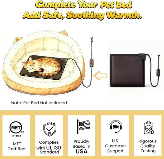 Cat Bed Warmer 10" x 9.5", Indoor Heated Pad Insert for Cats, Kittens & Small Dogs, Turns Any Cat or Dog Bed Into a Cozy Heated Bed, Safe Constant Temperature Heating & Chew-Resistant Cord