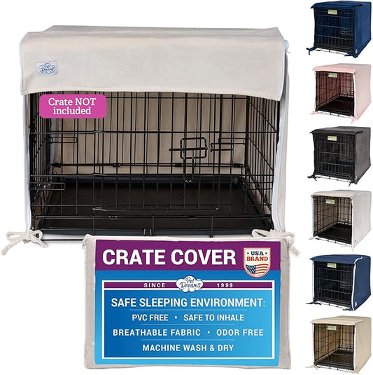 Pet Dreams Dog Crate Cover - Breathable Fabric Kennel Topper for Double-Door Crates, Fits iCrate Dog Cages 18, 24, 30, 36, 42, 48 Inches (Ivory, Small, 24")