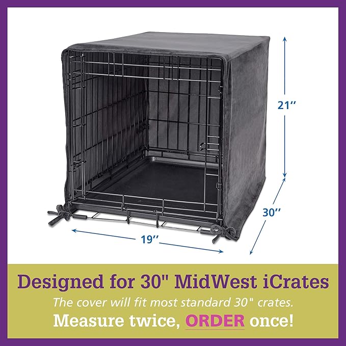 Pet Dreams Dog Crate Cover - Breathable Fabric Kennel Topper for Single-Door Crates, Fits iCrate Dog Cages 18, 24, 30, 36, 42, 48 Inches (Grey, Medium, 30")