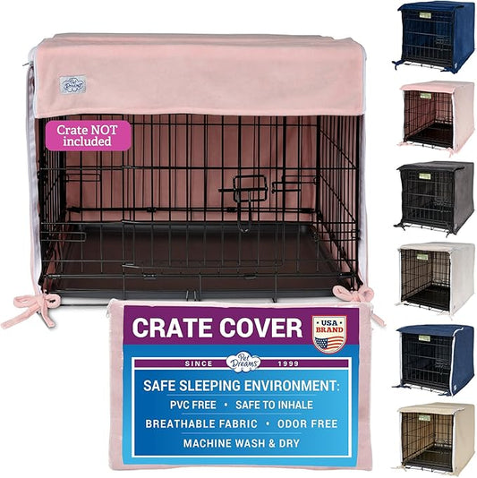 Pet Dreams Dog Crate Cover - Breathable Fabric Kennel Topper for Double-Door Crates, Fits iCrate Dog Cages 18, 24, 30, 36, 42, 48 Inches (Pink, Large, 36")
