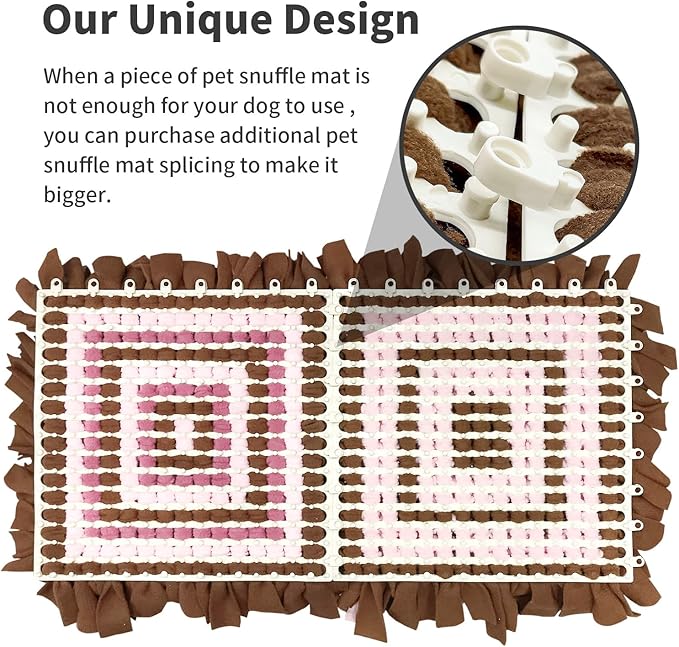 Pet Snuffle Mat for Dogs, Dog Feeding Mat, Nosework Training Mats for Foraging Instinct Interactive Puzzle Toys (Brown&Pink)