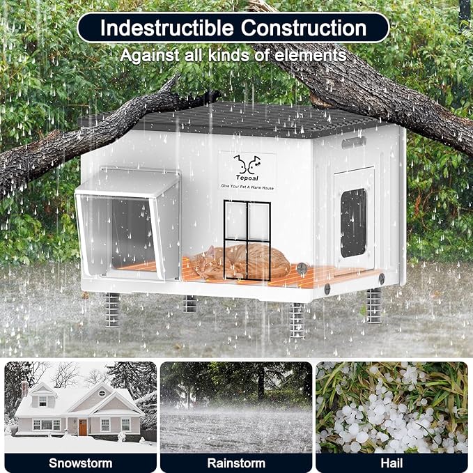 Dahivs Indestructible Heated Cat House for Outside, Large Heated Outdoor Cat House 100% Weatherproof with Escape Door, Outdoor Cat Shelter for Multiple Cats Feral Stray Kitty. 21.7"x17"x17.5"
