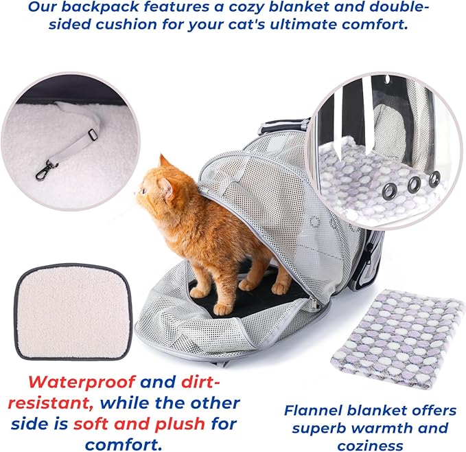 Lollimeow Cat Carrier Backpack, Expandable Bubble Pet Carrier for Cats and Small Dogs, Airline Approved Travel Backpack for Hiking, Walking & Outdoor Adventures - Supports up to 14 lbs