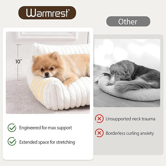 Warmrest Cat Couch for Pets, Cute Small Dog Couch Bed with Cozy Soft Faux Rabbit Fur for Small Dogs, Fuzzy Dog Couch for Indoor Cats, Supportive Pet Sofa with Removable Washable Cover, Cream, 30"
