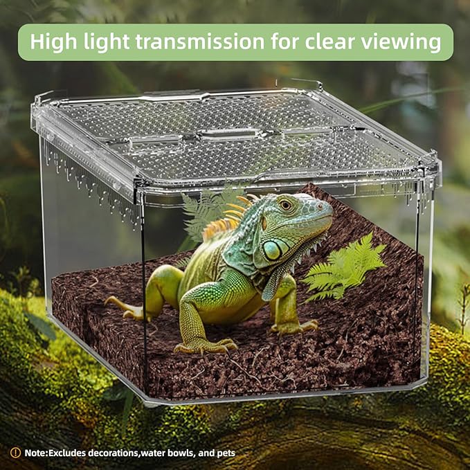XIGETRAIL Transparent Portable Reptile Terrarium Habitat, Reptile Feeding Box for for Gecko, Tarantula, Scorpion, Spider, Hermit Crab,Frog (12" x 7.7" x 5.1" White)