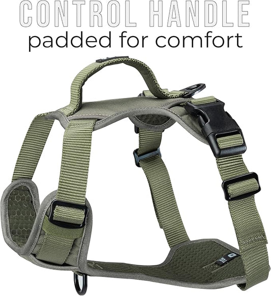 TUG Dog Harness with 2 Leash Connection Points | Adjustable, Padded, Lightweight | Handle on Back | No-Pull Front Clip (Small, Green)