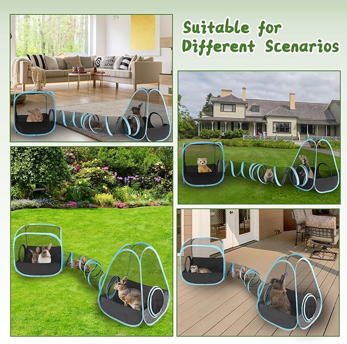 YUEPET Outdoor Visual Rabbit Tunnel Toys Pop up Bunny Enclosure Hideout Portable Cube Tent Collapsible Small Animal Playpen for Indoor Rabbit Guinea Pig Ferret Hamster Kitten Exercising Hiding Playing
