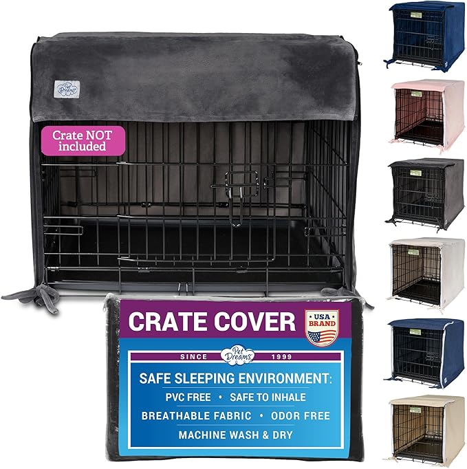 Pet Dreams Dog Crate Cover - Breathable Fabric Kennel Topper for Double-Door Crates, Fits iCrate Dog Cages 18, 24, 30, 36, 42, 48 Inches (Grey, Medium, 30")