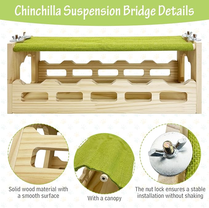 Hamiledyi Chinchilla Wooden Suspension Bridge Hanging Bridge Platform Squirrel Drawbridge Tunnel Toys for Guinea Pig Hamster Habitat Decoration and Toys Chinchilla Cage Accessories(Style A)