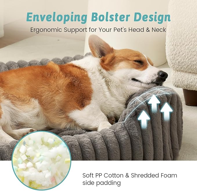 COZY KISS Orthopedic Dog Bed for Small Dogs & Cats - Washable Rectangle Pet Bed with Anti-Slip Bottom, Soft Calming Cat & Puppy Bed for Indoor Pets (25"x21"x6", Grey)