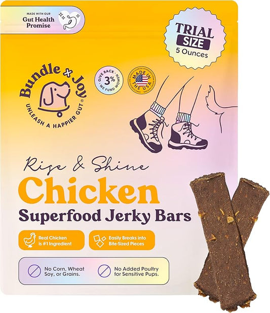 Bundle x Joy Rise & Shine Chicken Jerky Dog Treats - 5 Oz Bag, Natural Superfood - Corn, Poultry, Soy & Grain Free Dog Treats Made in USA Only