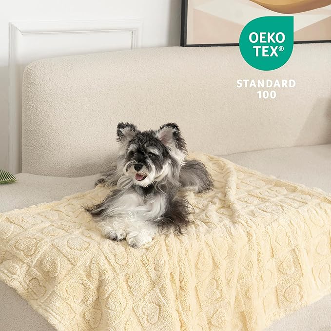 gogobunny Calming Plush Dog Cat Blanket 300GSM Coral Fleece, Ultra-Soft Machine Washable Pet Bedding for Small Medium Dogs Cats Puppies Kittens (Beige, 40x50)