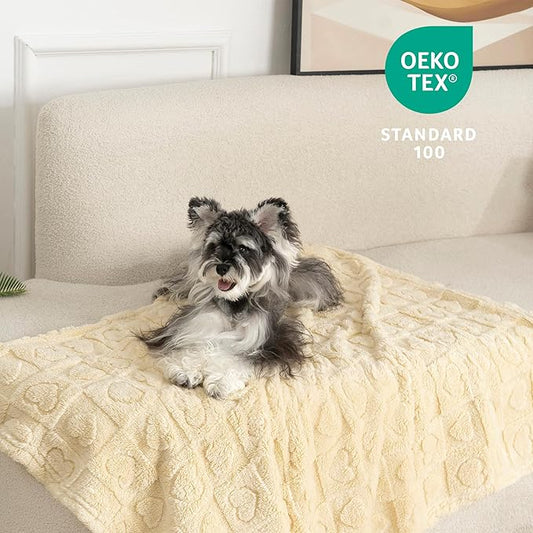 gogobunny Calming Plush Dog Cat Blanket 300GSM Coral Fleece, Ultra-Soft Machine Washable Pet Bedding for Small Medium Dogs Cats Puppies Kittens (Beige, 40x50)