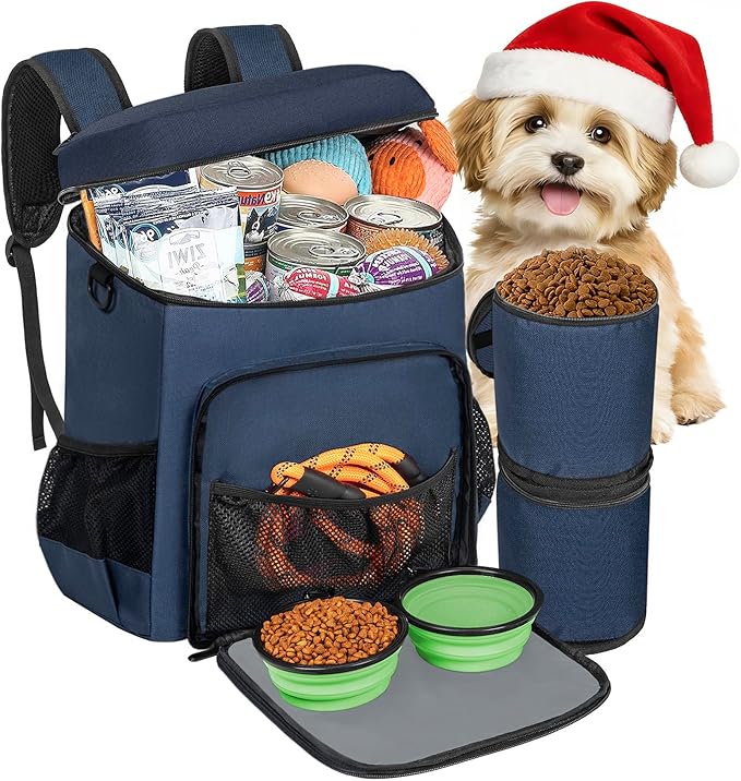 ANILD Dog Travel Backpack - Airline Approved Double-layer Pet Travel Bag Accessories with 2 Food Storage Bag and 2 Foldable Silicone Bowls for Hiking & Camping