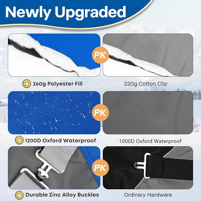 Winter Horse Blanket Waterproof Winter Turnout Blankets for Horses 1200D 260g Filling Liner Medium Weight Horse Blankets with Neck Cover Detachable