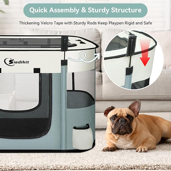 Dog Playpen,Cat Pet Puppy Pen,Portable Playpens for Dogs Indoor Outdoor Travel Camping Use,Foldable Dog Kennel Crate for Rabbit Small Animals with and Tent Stakes (Grey, Large)