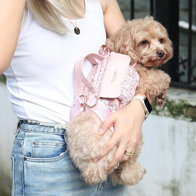 Dog Lift Harness Backpack for Small Dogs, Adjustable Straps Dog Sling Carrier for Hiking, Travel, Outdoor – Pink Large