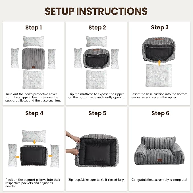 Warmrest Dog Couch for Pets, Cute Small Dog Bed Medium Size Dogs with Cozy Soft Faux Rabbit Fur for Small & Medium Dogs, Supportive Pet Sofa with Removable Washable Cover, Light Gray, 36"