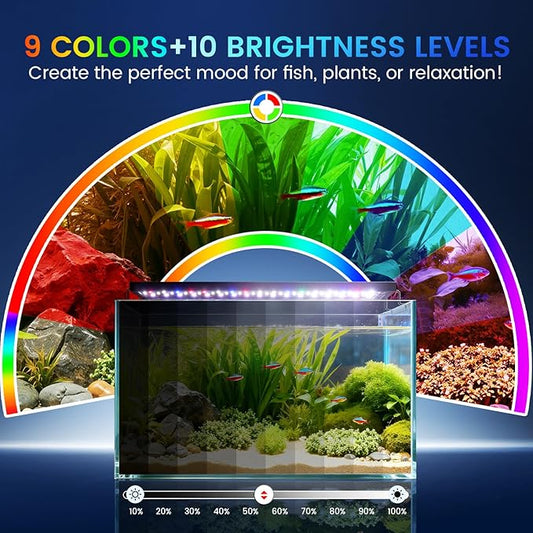 AQQA Aquarium Light with 24/7 Sunrise Sunset Mode, 9 Colors & 10-Level Brightness, Full Spectrum LED Fish Tank Light with Timer for Plant Growth, Freshwater Tanks (42W for 30-35 inch Tank)