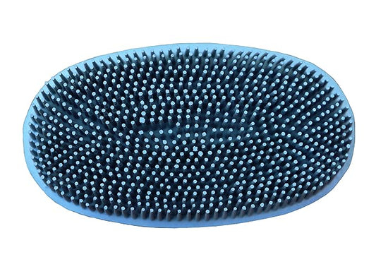Grewal Equestrian Oval Face Grooming & Bathing Curry Brush for Horses, Dogs, Cats, & Other Pets - Very Soft Bristles (Pacific Blue)