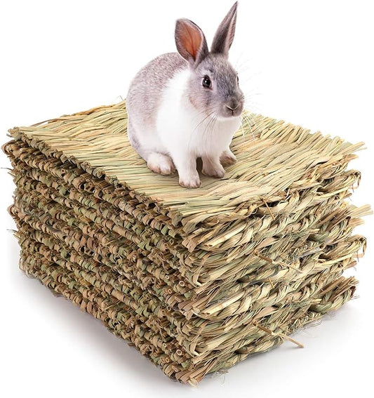 Yesland 12 Pack Woven Rabbit Mat - Grass Mat & Bunny Bedding Nest - Natural Chew Toy Bed for Guinea Pig Chinchilla Squirrel Hamster Cat Dog and Small Animal