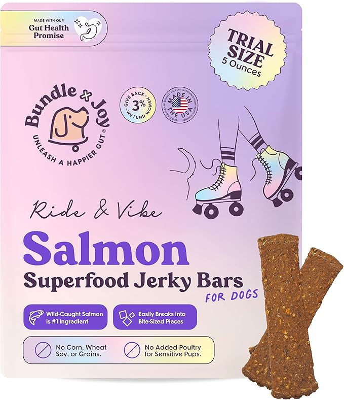 Bundle x Joy Ride & Vibe Salmon Jerky for Dogs - 5 Oz Bag, Natural Superfood - Corn, Poultry, Soy & Grain Free Salmon Dog Treats Made in USA Only