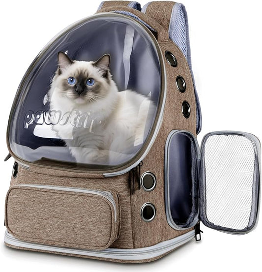 Cat Backpack Carrier with Bubble Window, Breathable & Foldable Pet Travel Carrier for Small Dogs and Cats, Airline-Approved for Hiking & Outdoor Use, Brown