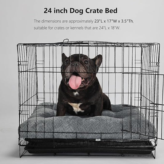 Small Dog Bed for Crate Washable with Anti-Slip Crate Pad Soft Fluffy Kennel Pad for Dog Cage 24 inch Puppy Bed fit Up to 25 lbs Pets Comfy Sleeping Pillow,24 x 18 Dark Gray