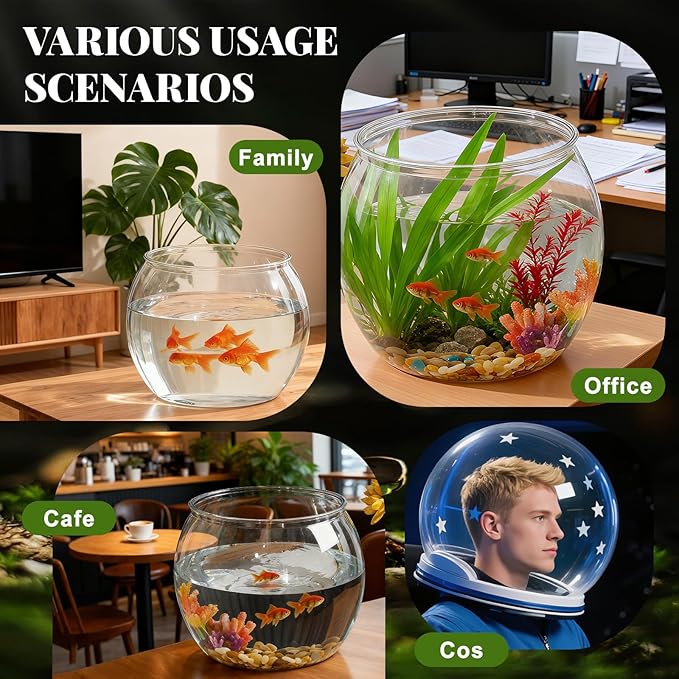 Geelin 5 Gallon Plastic Fish Tank Large Bowl Shatterproof with Crystal Clear Clarity for Terrarium, Flower Vase Centerpiece Gift for Fish Lovers (Round)