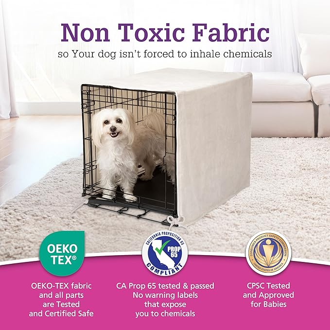 Pet Dreams Dog Crate Cover - Breathable Fabric Kennel Topper for Double-Door Crates, Fits iCrate Dog Cages 18, 24, 30, 36, 42, 48 Inches (Khaki, X Large, 42")