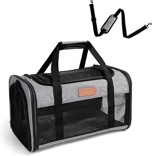 Dog Carrier Airline Approved - 17"×11"×9.5", Underseat, Soft Sided Pet Carriers for Small Dogs up to 10 lb with Anti-Scratch Mesh, Top & Side Entry - Ideal for Travel and Vet Visit, Grey