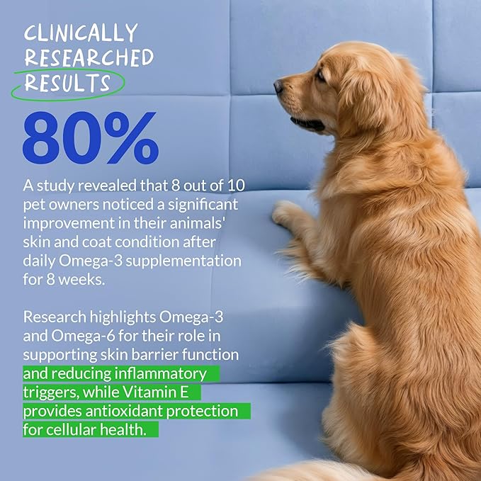 Omega 3 Fish Oil for Dogs - 120 Chewable Tablets - with Omega 3, 6, and 9, Vitamin E for Dog Shedding, Itchy, Dry Skin, Joint & Heart Support