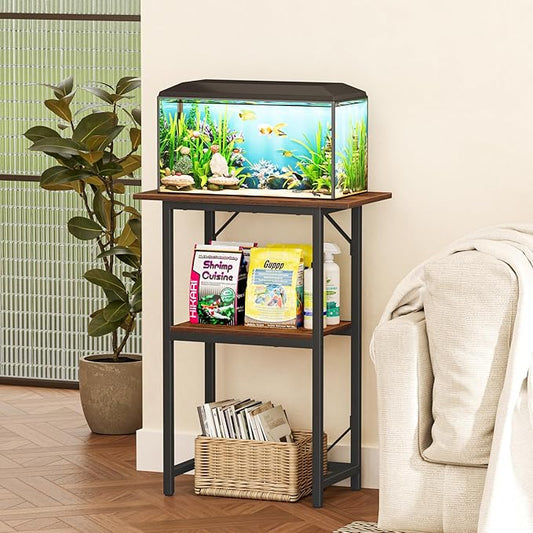 Snughome 10-20 Gallon Fish Tank Stand, Aquarium Stand 2-Tier Storage Shelves, Heavy Duty Terrarium Stand for Home Office Fish Tank Shelf, 24" L x 11.81" W x 30.71" H, Rustic Brown