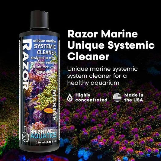 Brightwell Aquatics - Razor Marine - Unique Systemic Fish Tank Cleaner for Marine Aquariums - Aquarium Water Treatments, 8.45 fl oz