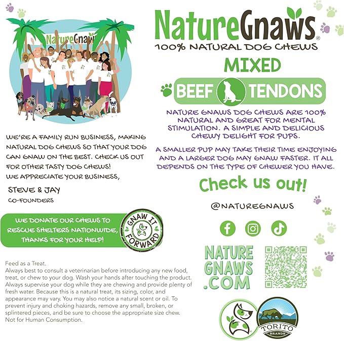 Nature Gnaws Beef Tendons for Dogs (8oz) - Mixed Thickness - Long Lasting for Small and Medium Dogs - Natural Beef Jerky Dog Chew Bones - Rawhide Free