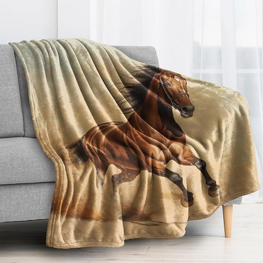zcwl Brown Horse Blanket Twin XL Size, Western Desert Animal Fleece Throw Blanket for Couch Bed Sofa, Horse Patterned Blankets and Throws, Super Soft Cozy Plush Flannel Blanket, 66x90, Decor & Gift