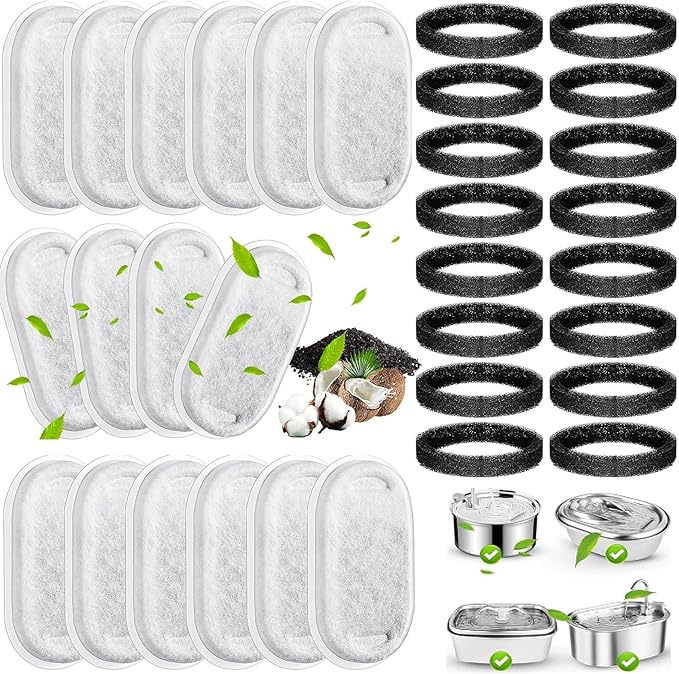 Cat Water Fountain Filter for Stainless Steel 108oz/3.2L& 67oz/2L Automatic Pet Water Dispenser Fountian Replacement Filter with Sponges, white-16