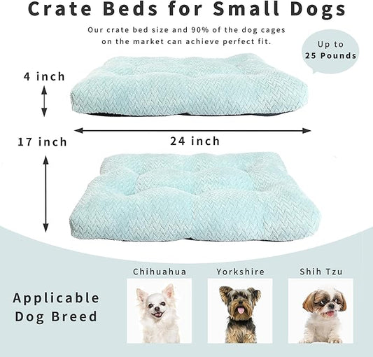 Washable Dog Crate Pad for Small Dogs, Anti-Slip Puppy Kennel Dog Bed for Crate,Flat Soft Fleece Sage Green Pet Mat 24" x 18"