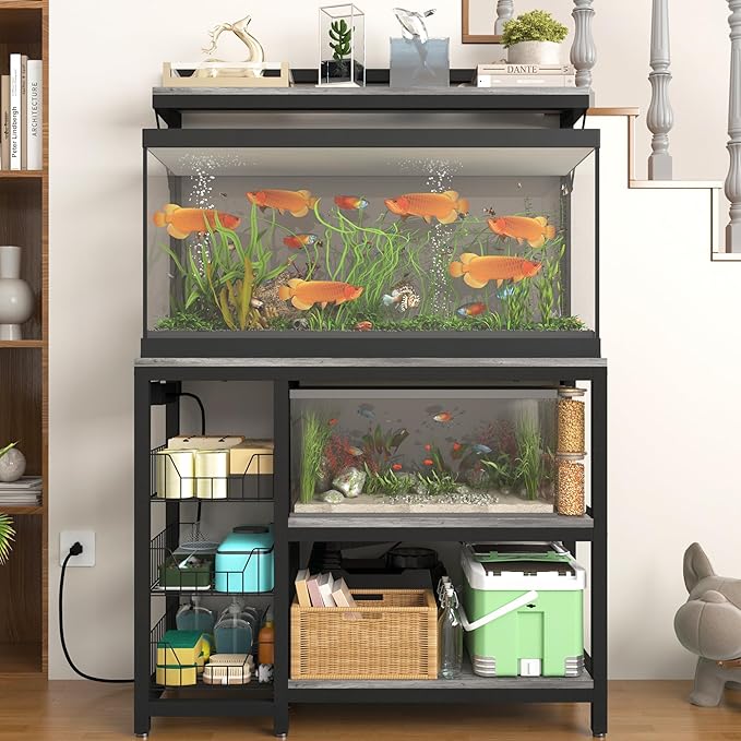 55-70 Gallon Fish Tank Stand,Heavy Duty Metal Large Aquarium Stand with Power Outlets,3 Baskets,2 Storage Shelf, 5-Tier Tank Stand Suitable for Fish Tank,Reptile Tank, Turtle Tank