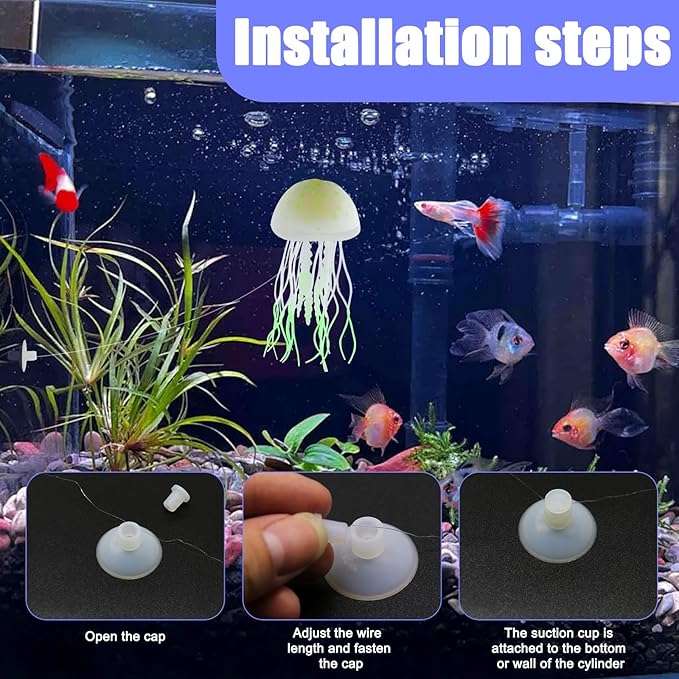 WishLotus Aquarium Jellyfish Decoration, Soft Silicone Glowing Aquarium Decorations Fluorescent Jellyfish with Suction Cup New Upgraded Simulation Aquarium Decor for Various Fish Tank (A, Green)
