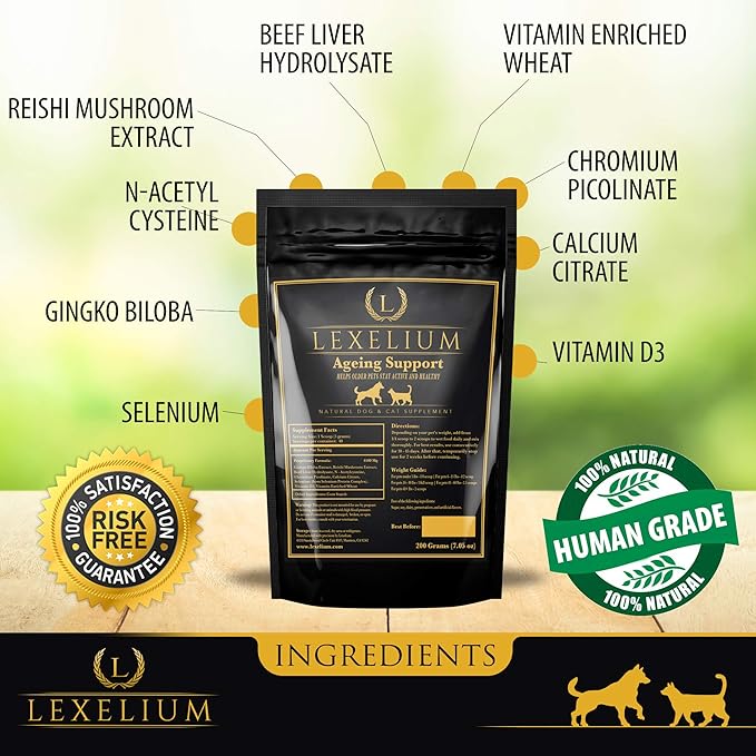 Antioxidant for Senior Dogs and Cats - Provides Comprehensive Liver, Bone, Brain and Immunity Support – Reduces Free Radicals – Organic Energy Booster for Older Dogs and Cats - 200G