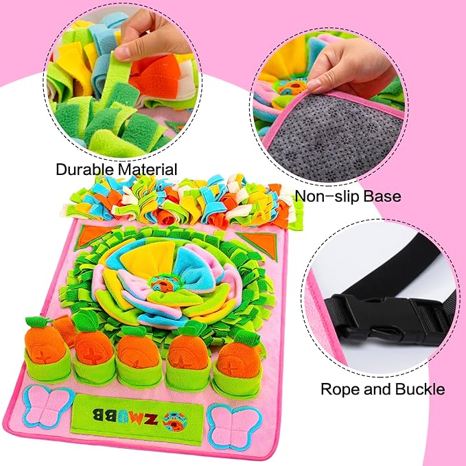 Pet Snuffle Mat for Dogs Sniff Mat Nosework Feeding Mat Slow Feeder Interactive Dog Puzzle Toys for Training and Stress Relief Encourages Natural Foraging Skills (31''x19''（Pink）)