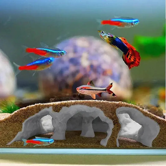 LIYAOLI Aquarium Cave Tunnel 3D Printed - Fish Tank Decoration Natural Fish Hideout for Pleco, Shrimp & Corydoras | Sinking Base & Viewing Ports | Substrate-Friendly Decor (7.3" Under Gravel Design)