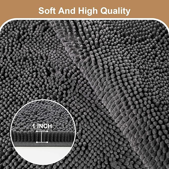 Amyracel Absorbent Dog Door Mat for Muddy Paws, 60" x 30" Non Slip Washable Door Mat Indoor Entrance, Quick Dry Chenille Pet Entry Rugs for Entryway Indoor, Grey