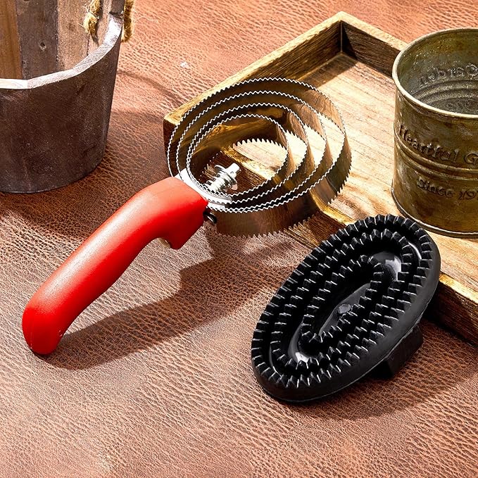 Reversible Stainless Steel Curry Comb with Large Rubber Brush for Grooming Horses, Dogs, Goats, Cattle, Cow, Donkey Supplies