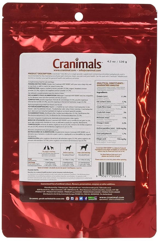 Cranimals Very Berry Antioxidant Superfood Berry Powder for Dogs and Cats - Natural Antioxidant Boost from Cranberries, Raspberries, and Blueberries, 120 g/ 4.2 Oz Bag